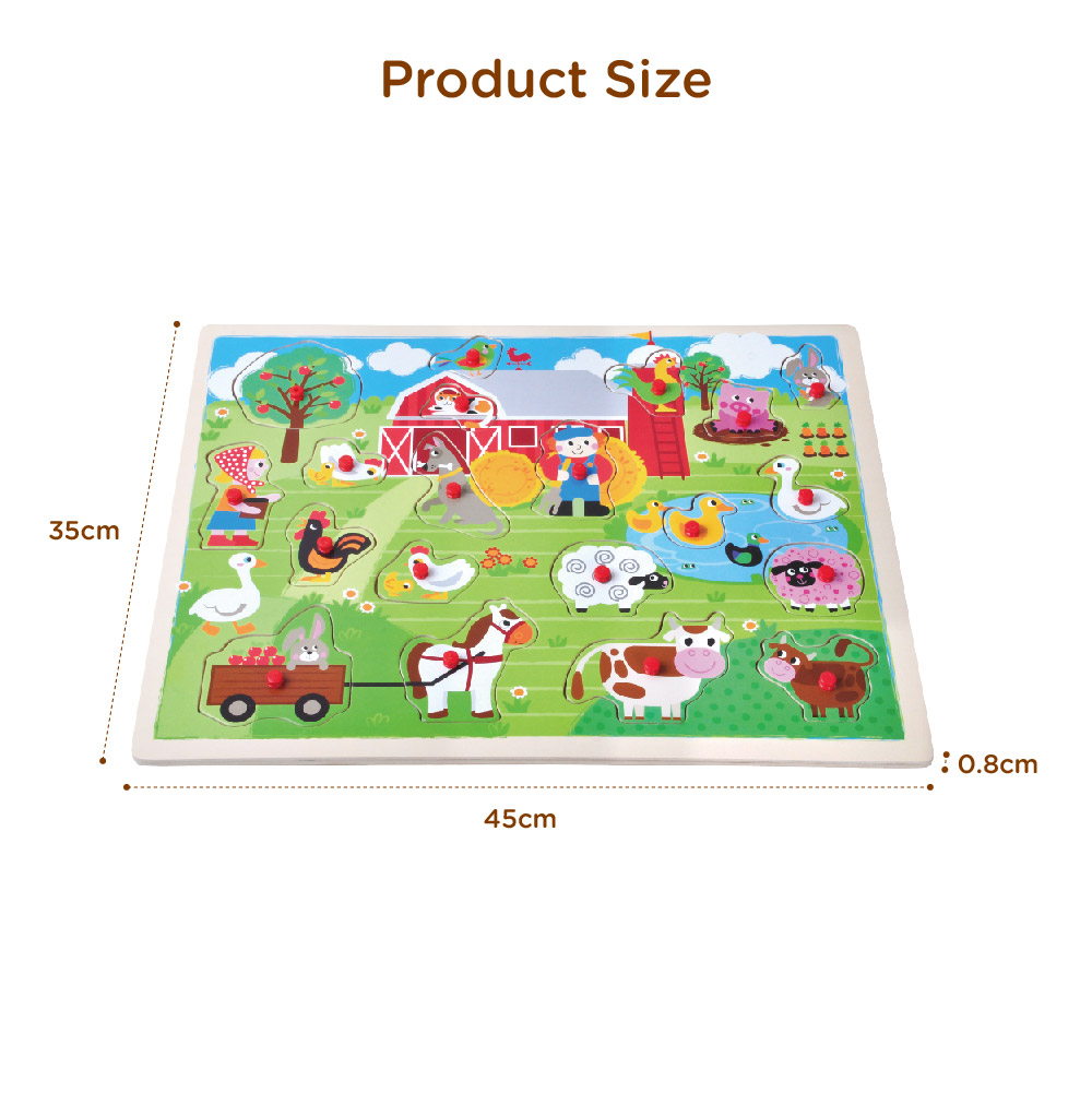 Wooden farm hand grip board puzzle Wooden puzzle peg puzzle Montessori game toys - Image 5