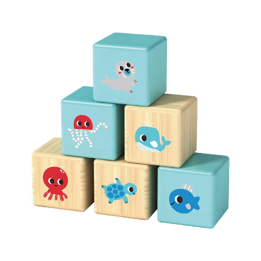 Wooden stacking blocks, marine animal square building blocks stacking, educational toys