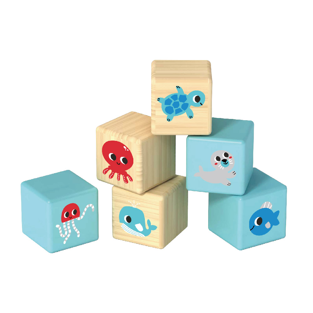 Wooden stacking blocks, marine animal square building blocks stacking, educational toys - Image 2