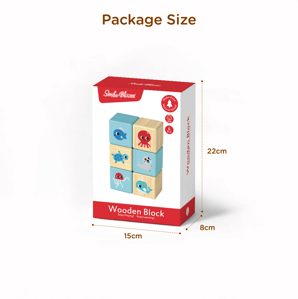 Wooden stacking blocks, marine animal square building blocks stacking, educational toys - Image 4