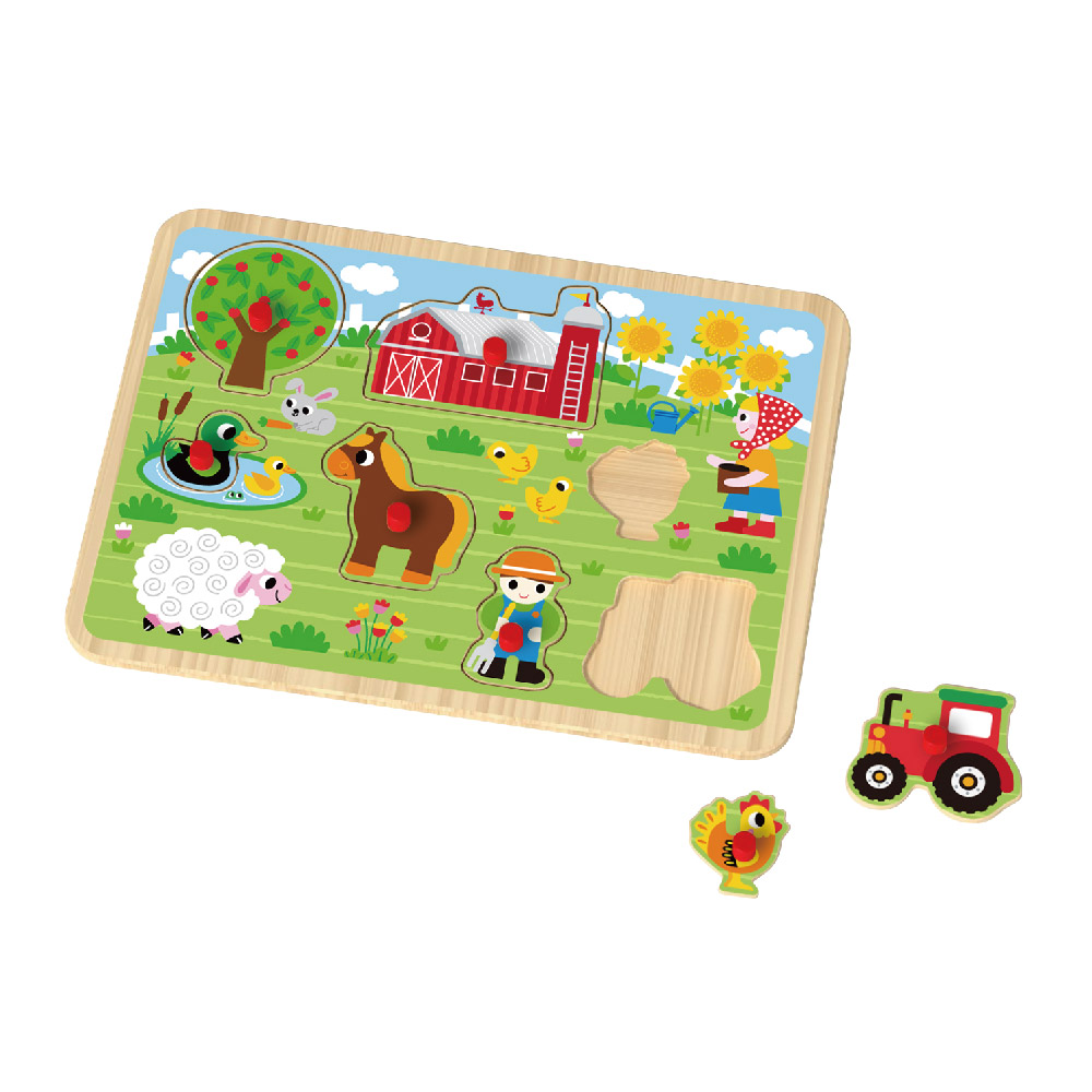 Wooden farm hand grip board puzzle Wooden puzzle peg puzzle Preschool educational game toys - Image 2
