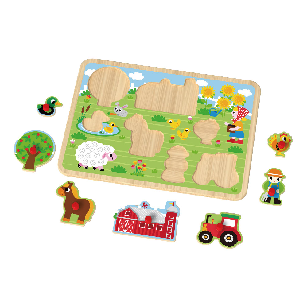 Wooden farm hand grip board puzzle Wooden puzzle peg puzzle Preschool educational game toys - Image 3