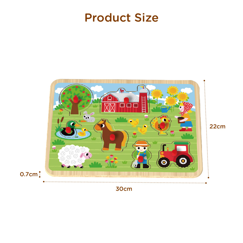 Wooden farm hand grip board puzzle Wooden puzzle peg puzzle Preschool educational game toys - Image 4