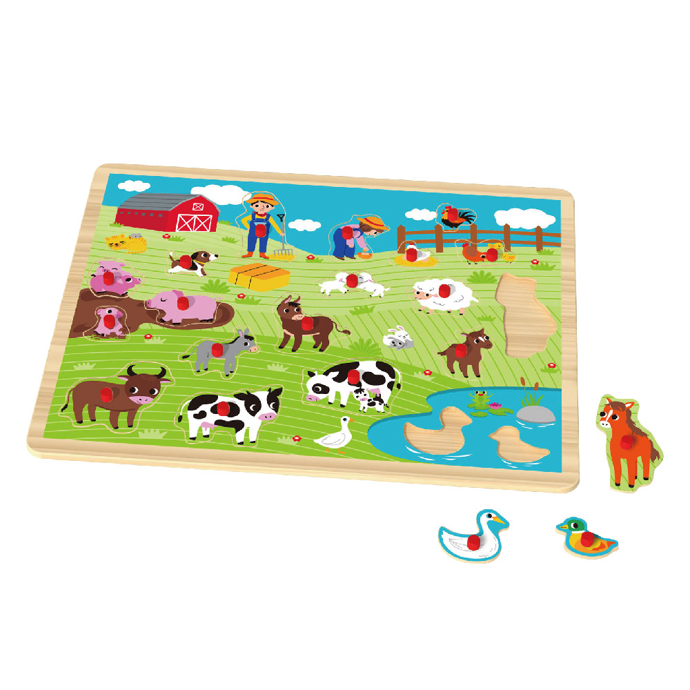 Wooden farm hand grip board puzzle Wooden 3D puzzle peg puzzle Montessori game toys - Image 2