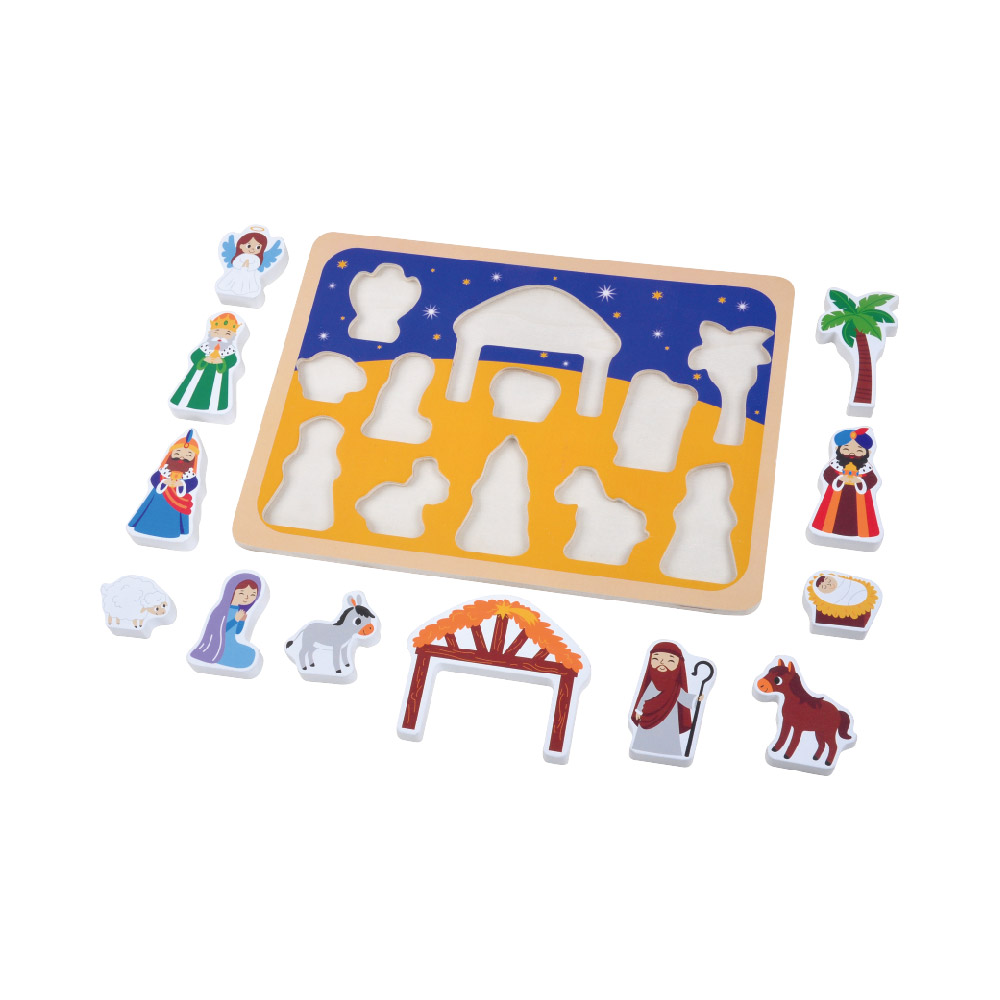 Wooden nativity puzzle Montessori multi-shape puzzle Children's matching game toys - Image 2