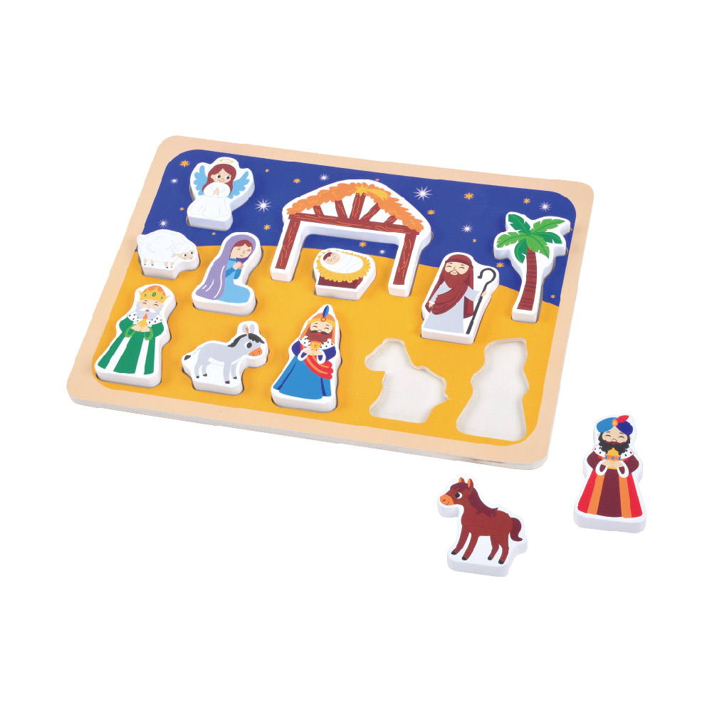 Wooden nativity puzzle Montessori multi-shape puzzle Children's matching game toys - Image 3