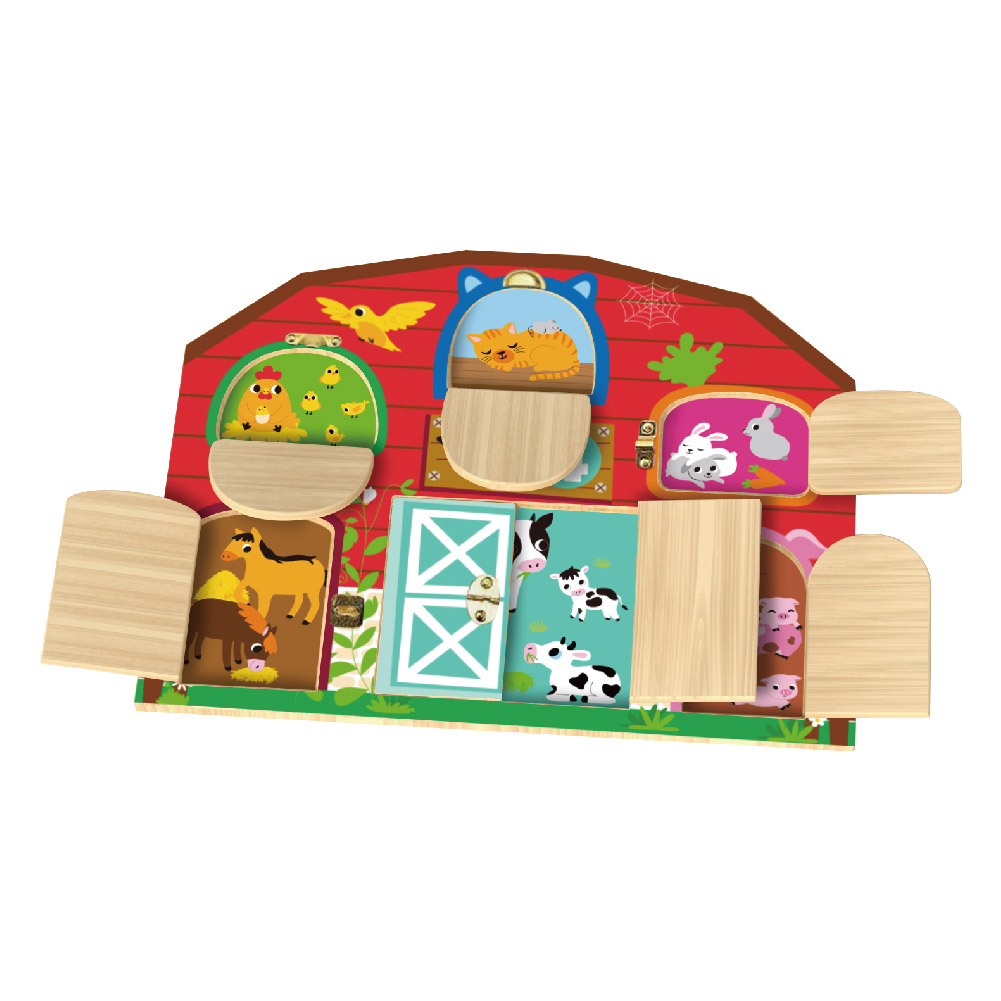Wooden farm door lock toys, early childhood farm door lock Montessori unlocking toys to promote early childhood development - Image 2