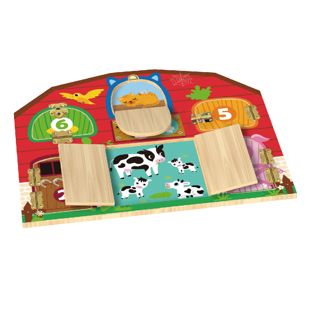 Wooden farm door lock toys, early childhood farm door lock Montessori unlocking toys to promote early childhood development - Image 3