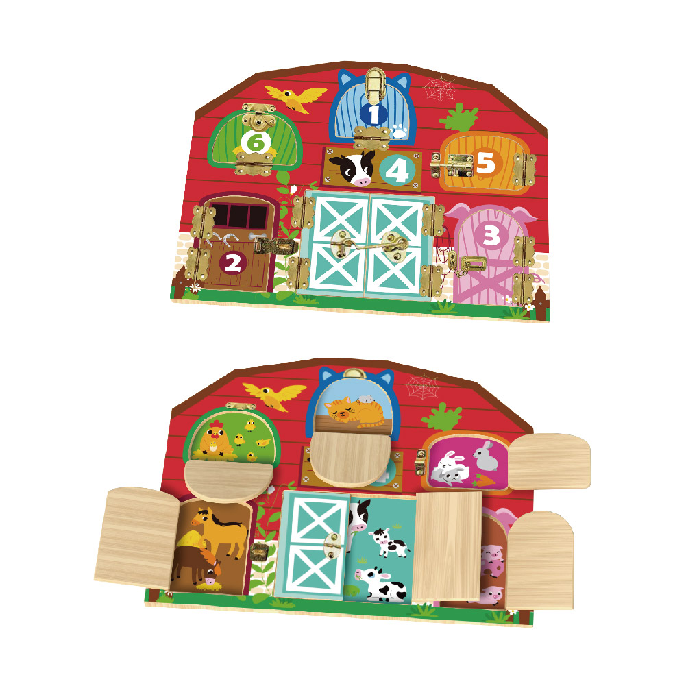 Wooden farm door lock toys, early childhood farm door lock Montessori unlocking toys to promote early childhood development - Image 4