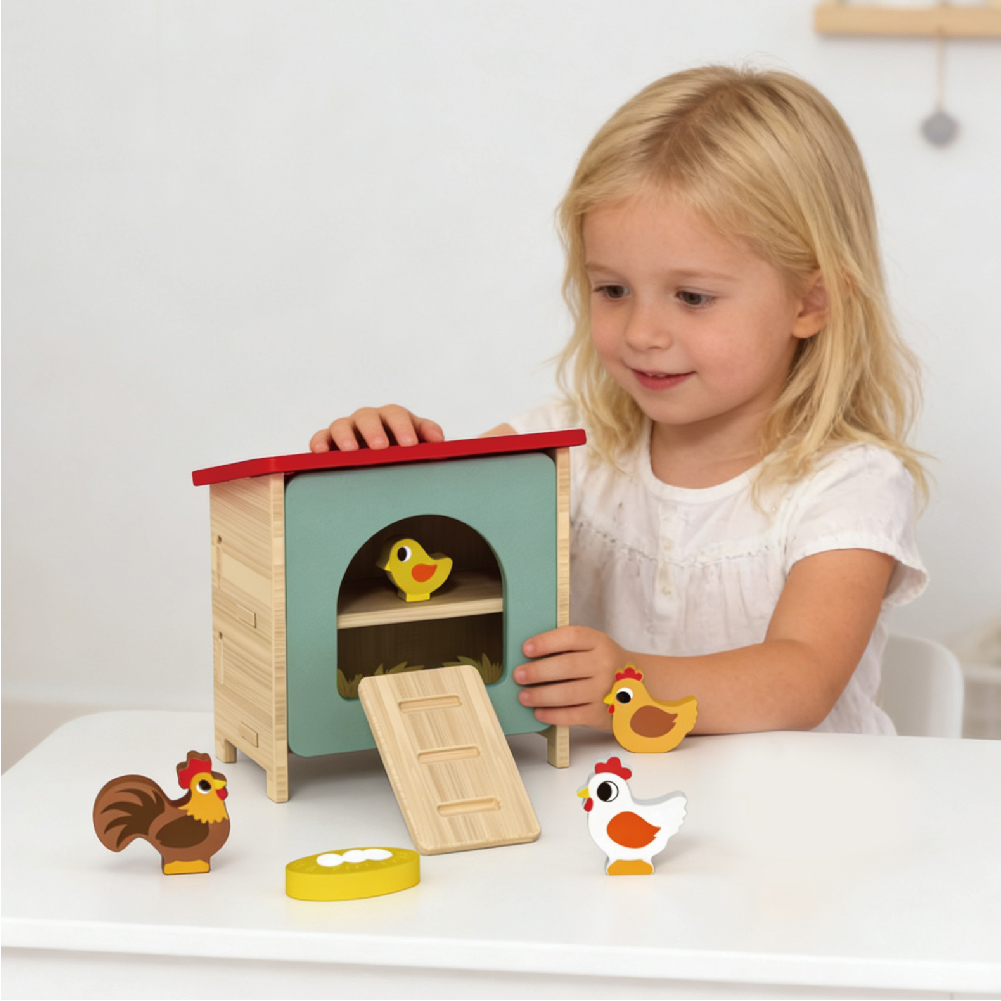 Wooden Chicken Coop Box Toy, Montessori Farm Animal Toyhouse
