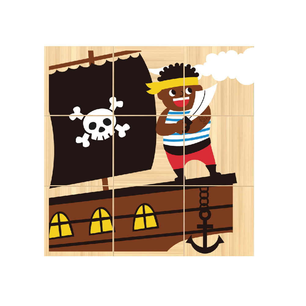 Montessori 9-piece Pirate Block Wooden Jigsaw, Wooden Six-sided Jigsaw Puzzle, 3D Rubik's Cube Puzzle Toys - Image 3