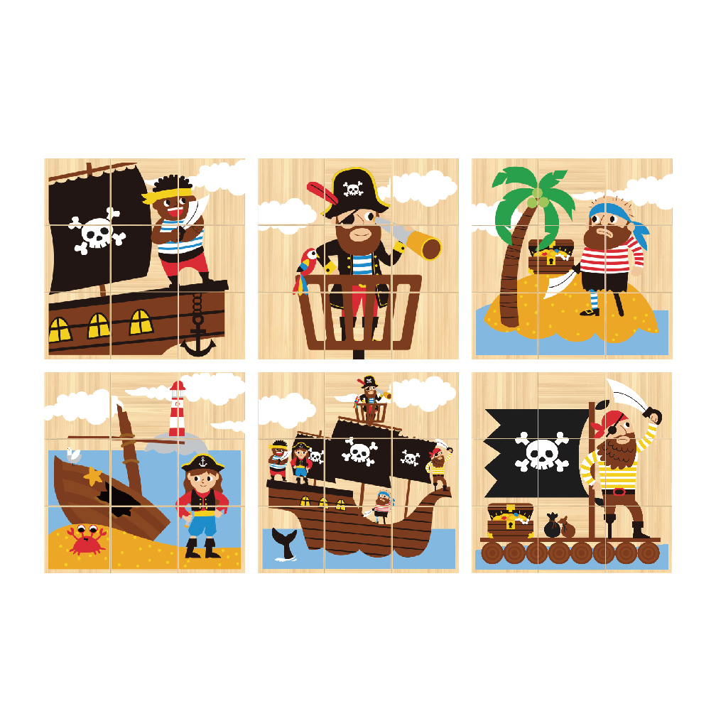 Montessori 9-piece Pirate Block Wooden Jigsaw, Wooden Six-sided Jigsaw Puzzle, 3D Rubik's Cube Puzzle Toys - Image 4