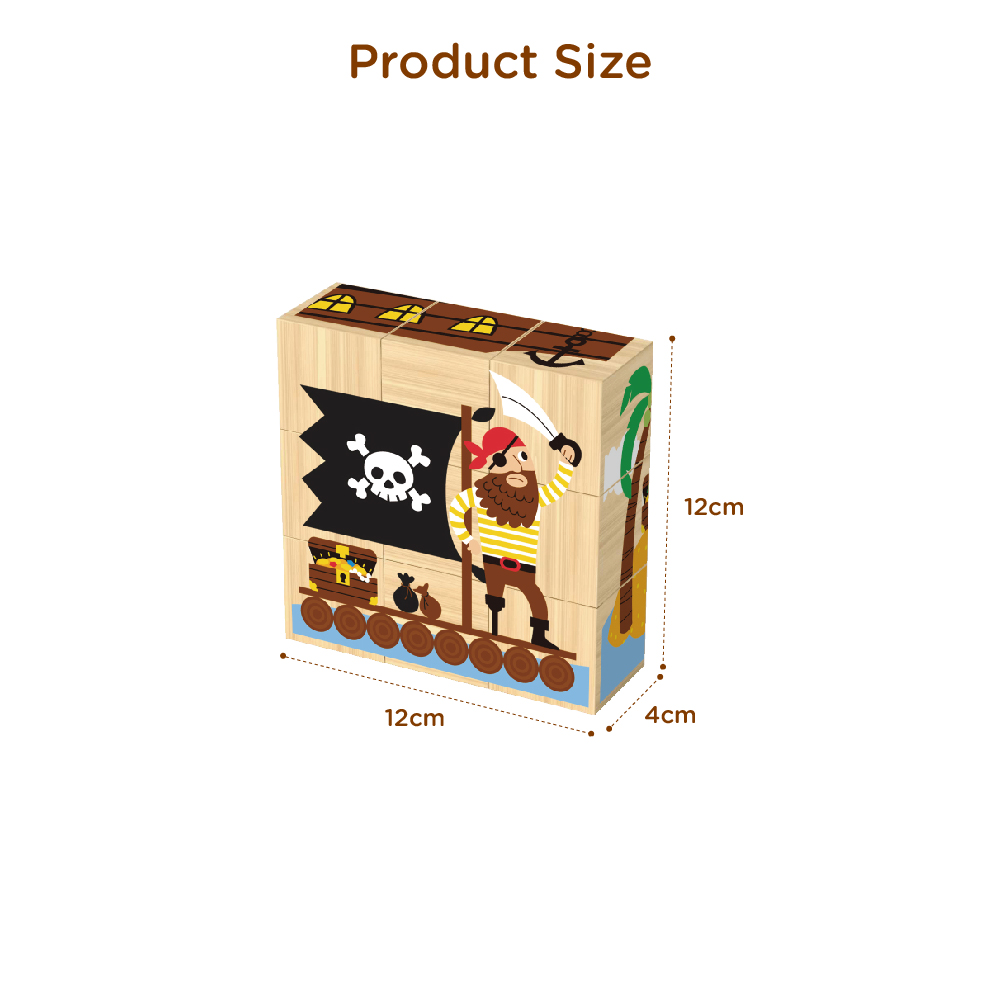 Montessori 9-piece Pirate Block Wooden Jigsaw, Wooden Six-sided Jigsaw Puzzle, 3D Rubik's Cube Puzzle Toys - Image 5