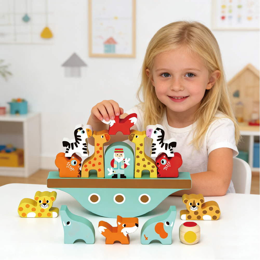 Wooden Noah's Ark Animal Balance Stacking Toy Children's Puzzle Stacking Toy