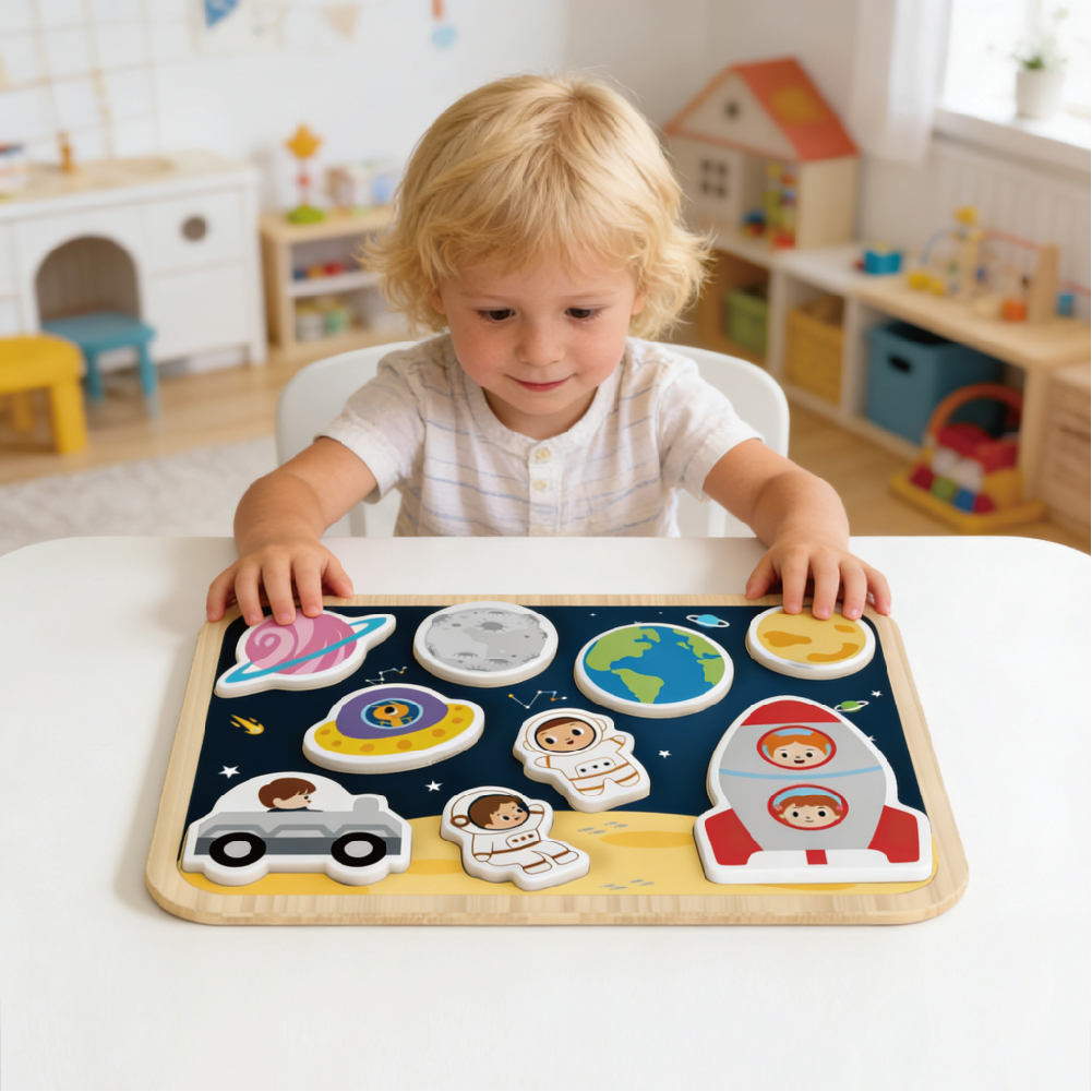Wooden space 3D puzzle Montessori children's multi-shaped puzzle Animal matching game toys