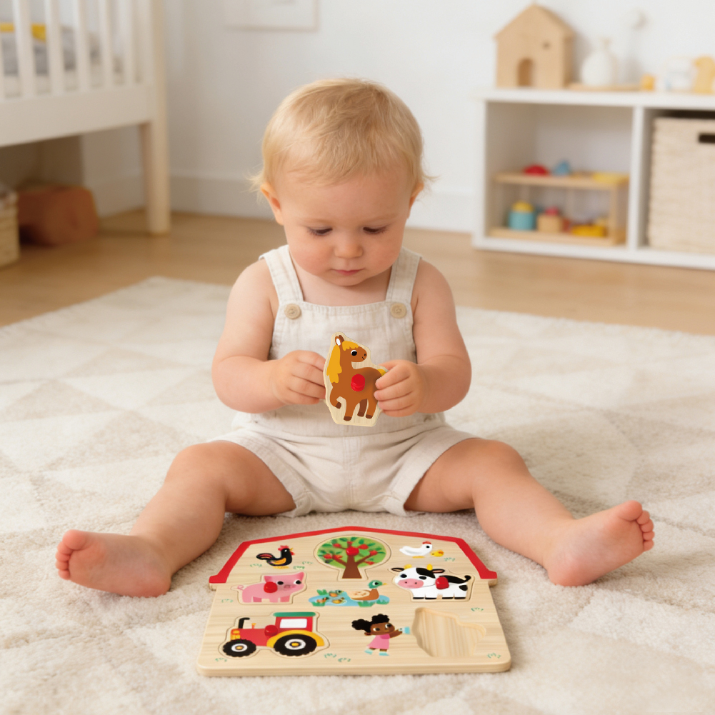 Wooden farm hand grip board puzzle Wooden 3D puzzle peg puzzle Montessori game toys
