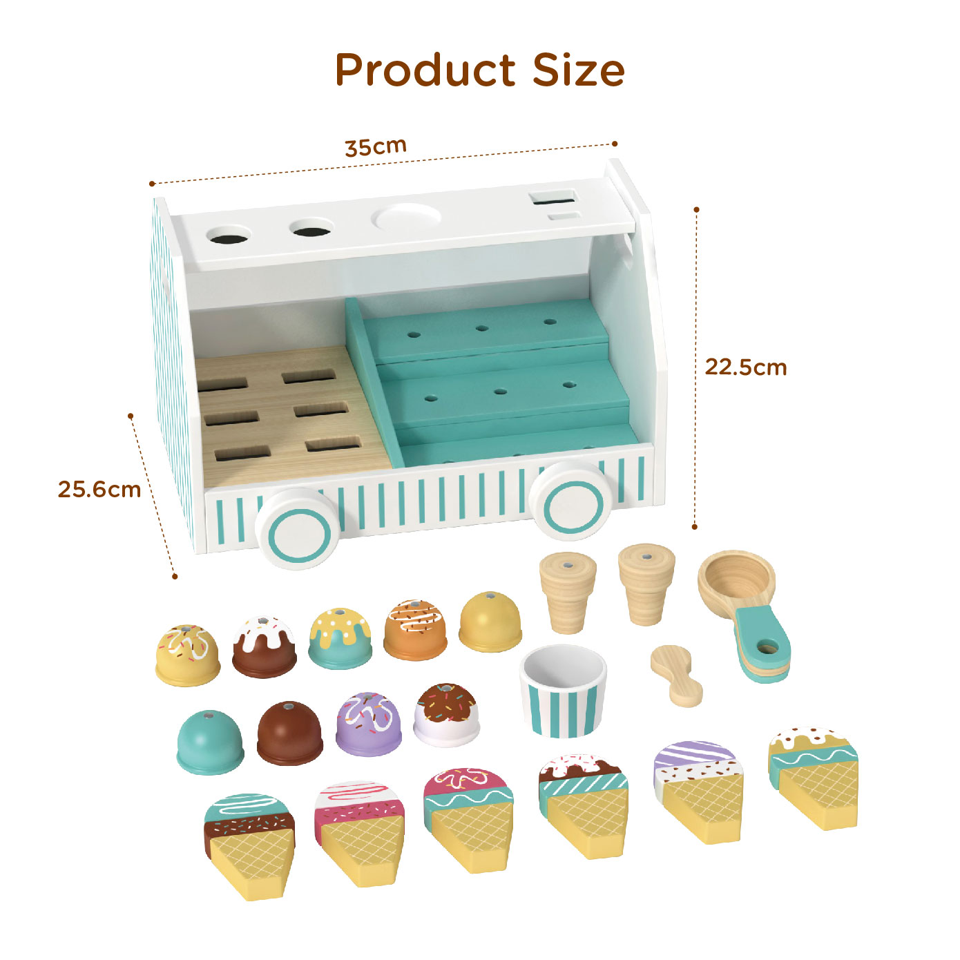 Wooden spoon and mini wooden ice cream cart toy role play game - Image 3