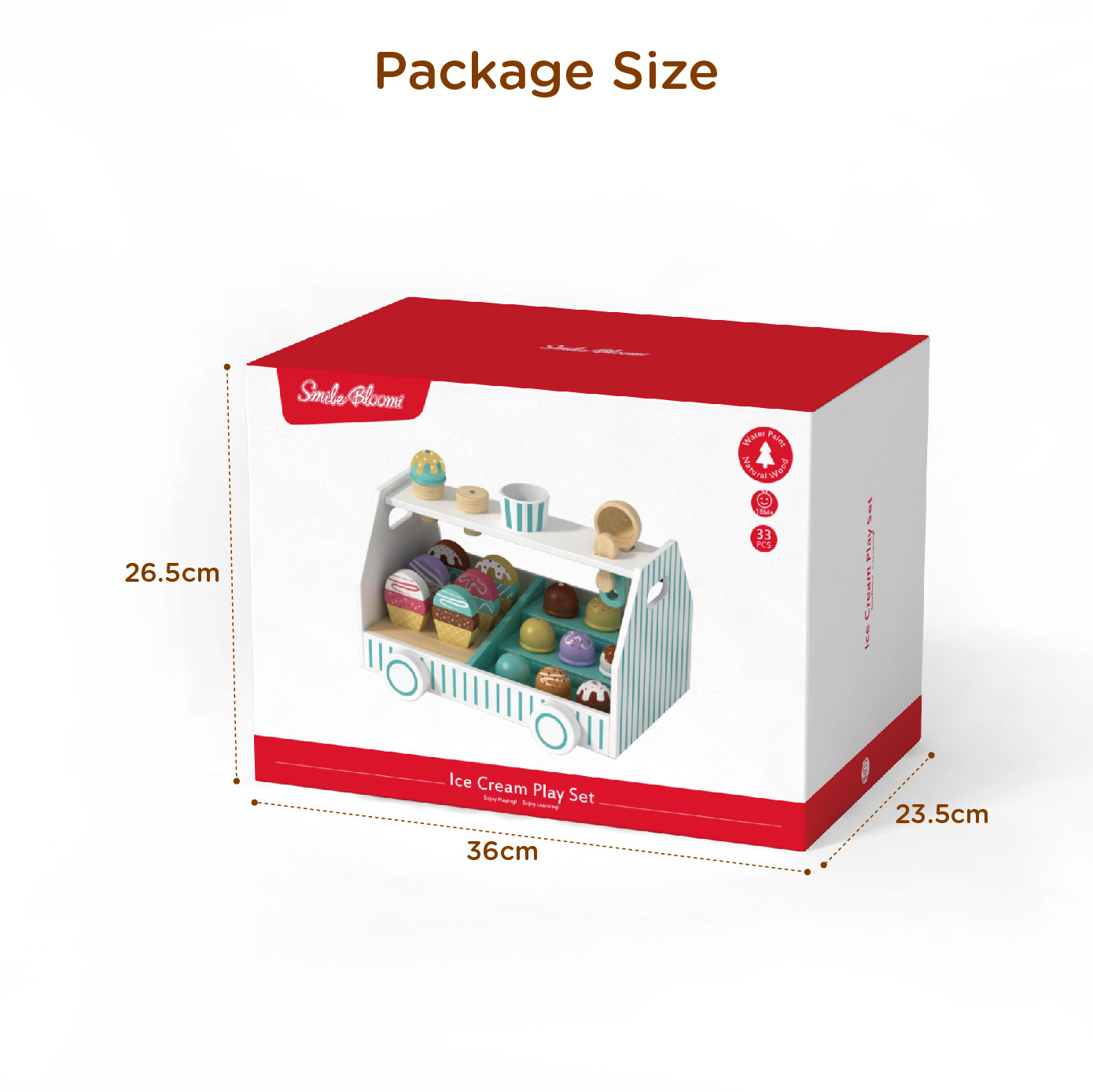 Wooden spoon and mini wooden ice cream cart toy role play game - Image 4