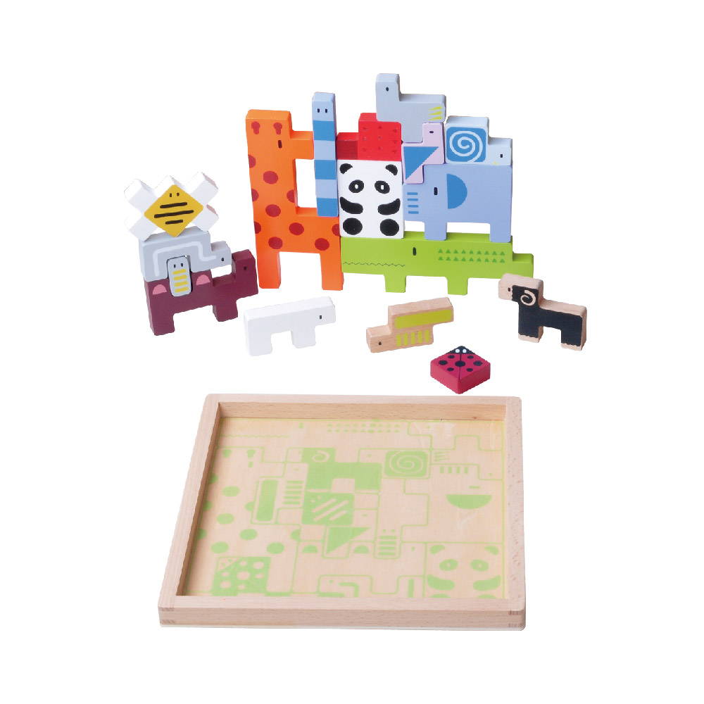 Wooden animal stacking rack creative stacking building block puzzle early education educational toys - Image 2