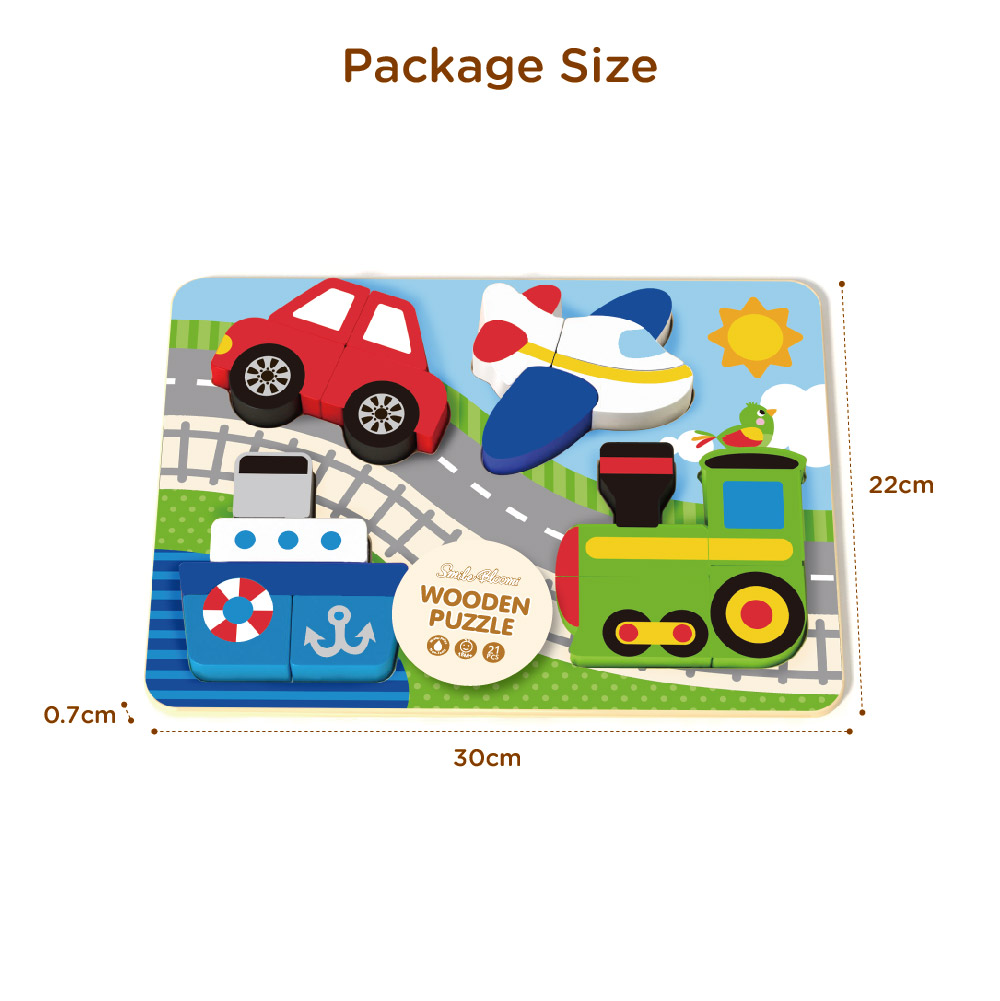 Wooden 3D puzzle cartoon vehicle cognition puzzle children's wooden toys - Image 3
