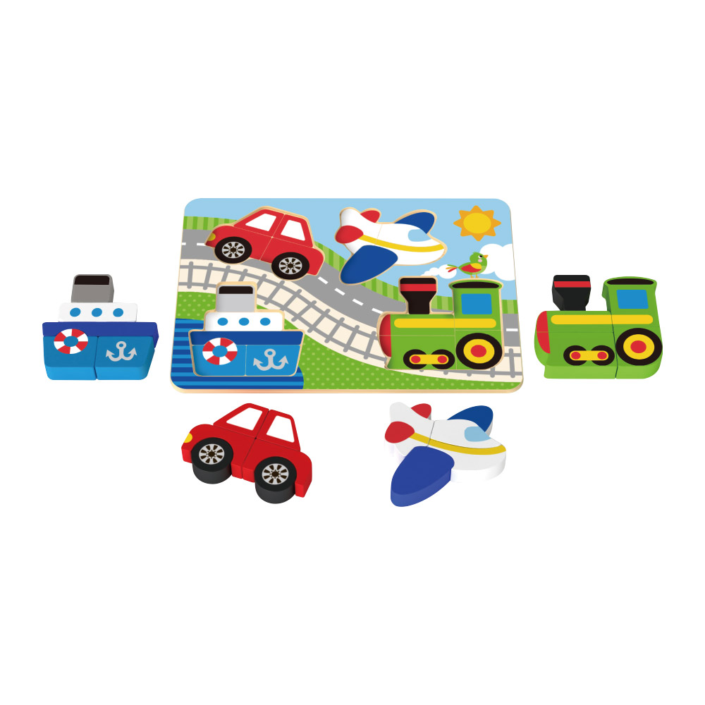 Wooden 3D puzzle cartoon vehicle cognition puzzle children's wooden toys - Image 2