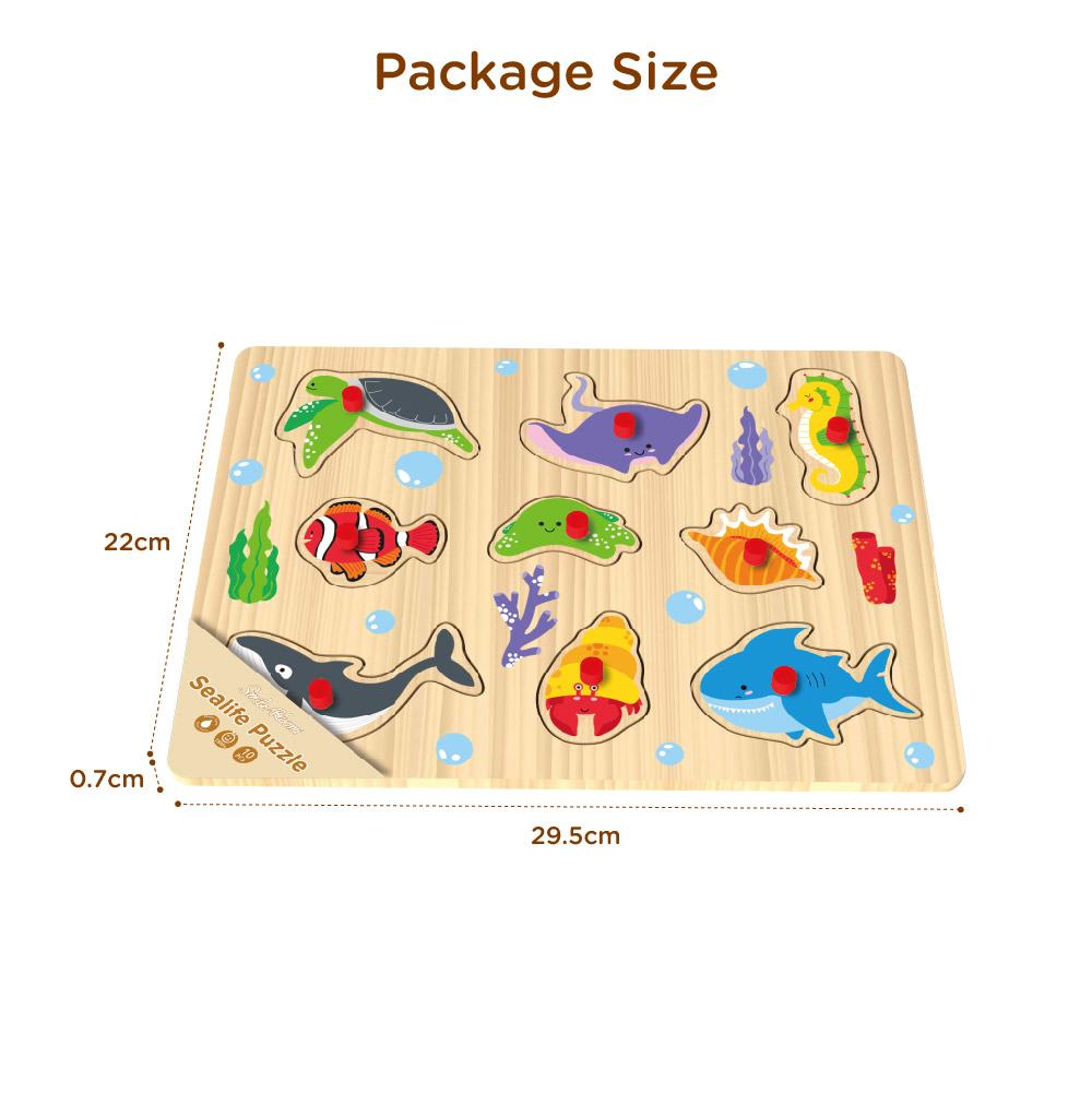 Montessori Children's Toys Cartoon Sea Animals Wooden Grab Board DIY Education Wooden Peg Puzzle - Image 3