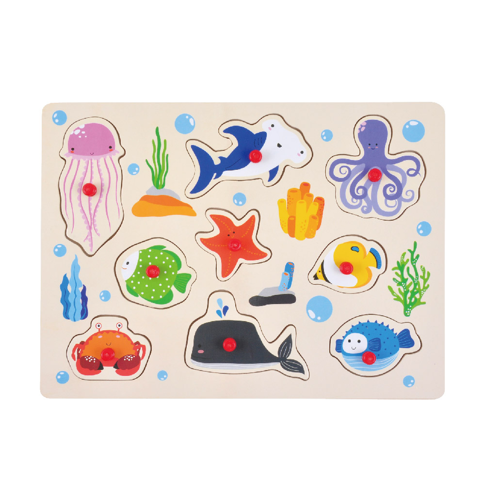 Montessori Children's Toys Cartoon Sea Life Animals Wooden Grab Board DIY Education Wooden Peg Puzzle