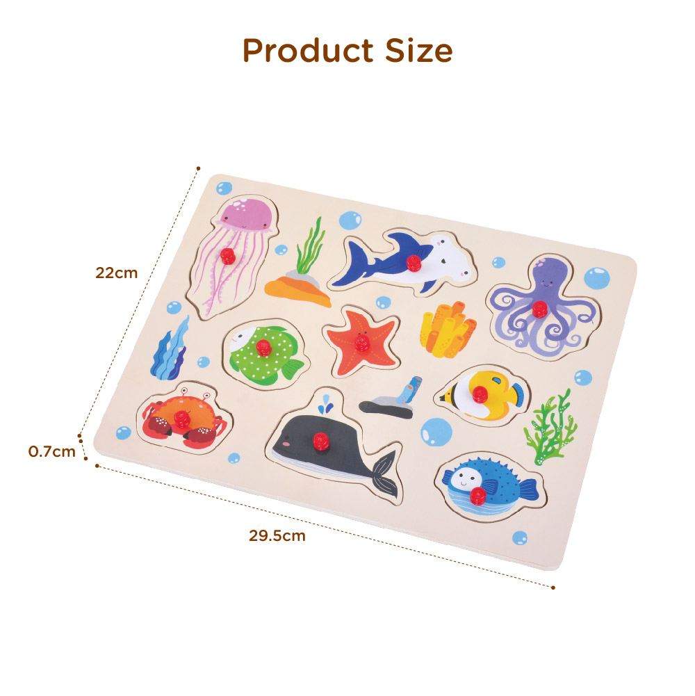 Montessori Children's Toys Cartoon Sea Life Animals Wooden Grab Board DIY Education Wooden Peg Puzzle - Image 3