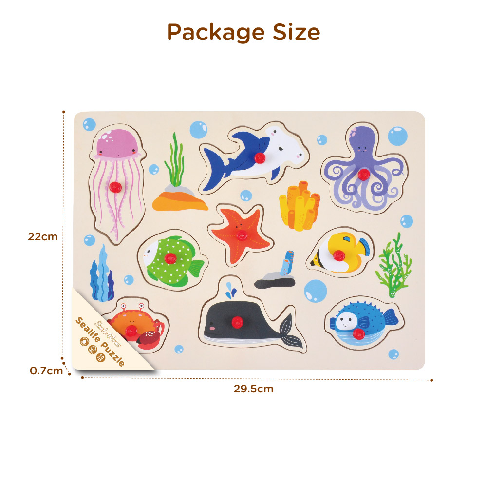 Montessori Children's Toys Cartoon Sea Life Animals Wooden Grab Board DIY Education Wooden Peg Puzzle - Image 4