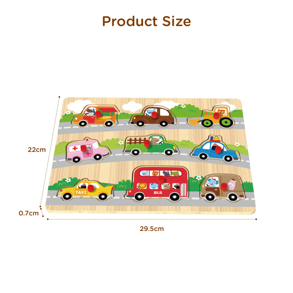 Montessori Children's Toys Cartoon Car Wooden Grab Board DIY Education Wooden Peg Puzzle - Image 2