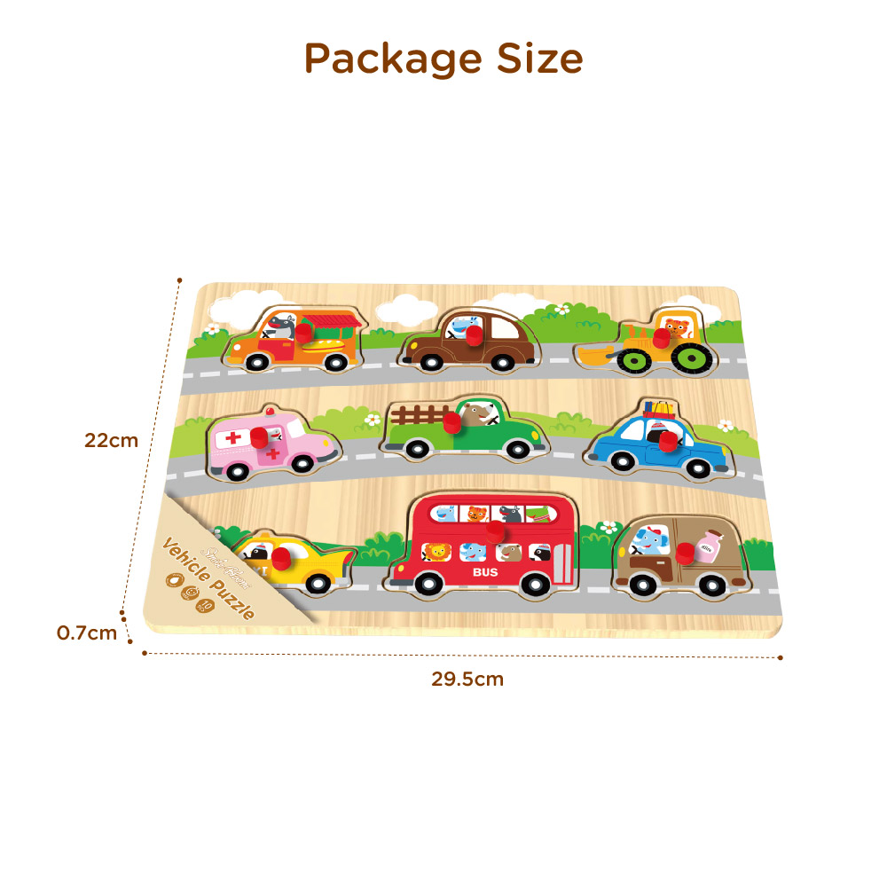 Montessori Children's Toys Cartoon Car Wooden Grab Board DIY Education Wooden Peg Puzzle - Image 3