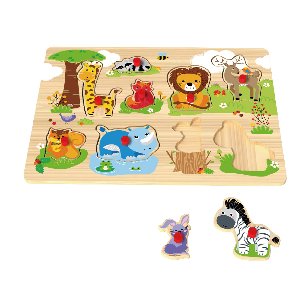 Montessori Children's Toys Cartoon Forest Animals Wooden Grab Board DIY Education Wooden Peg Puzzle