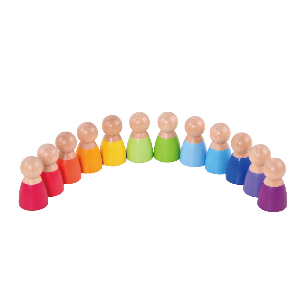 Wooden Rainbow Building Block Set Educational Peg Doll Toy with Color Sorting Game - Image 2