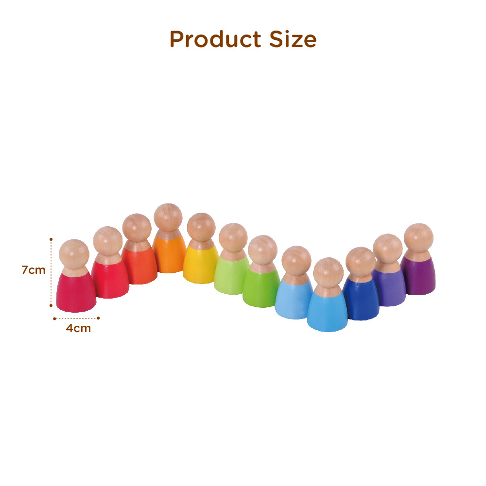 Wooden Rainbow Building Block Set Educational Peg Doll Toy with Color Sorting Game - Image 3