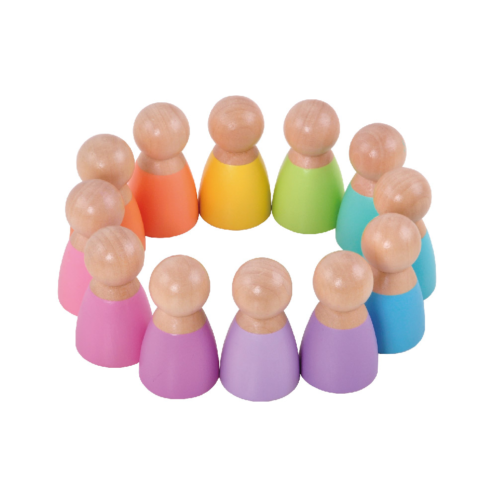 Wooden Rainbow Building Block Set Educational Peg Doll Toy with Color Sorting Game