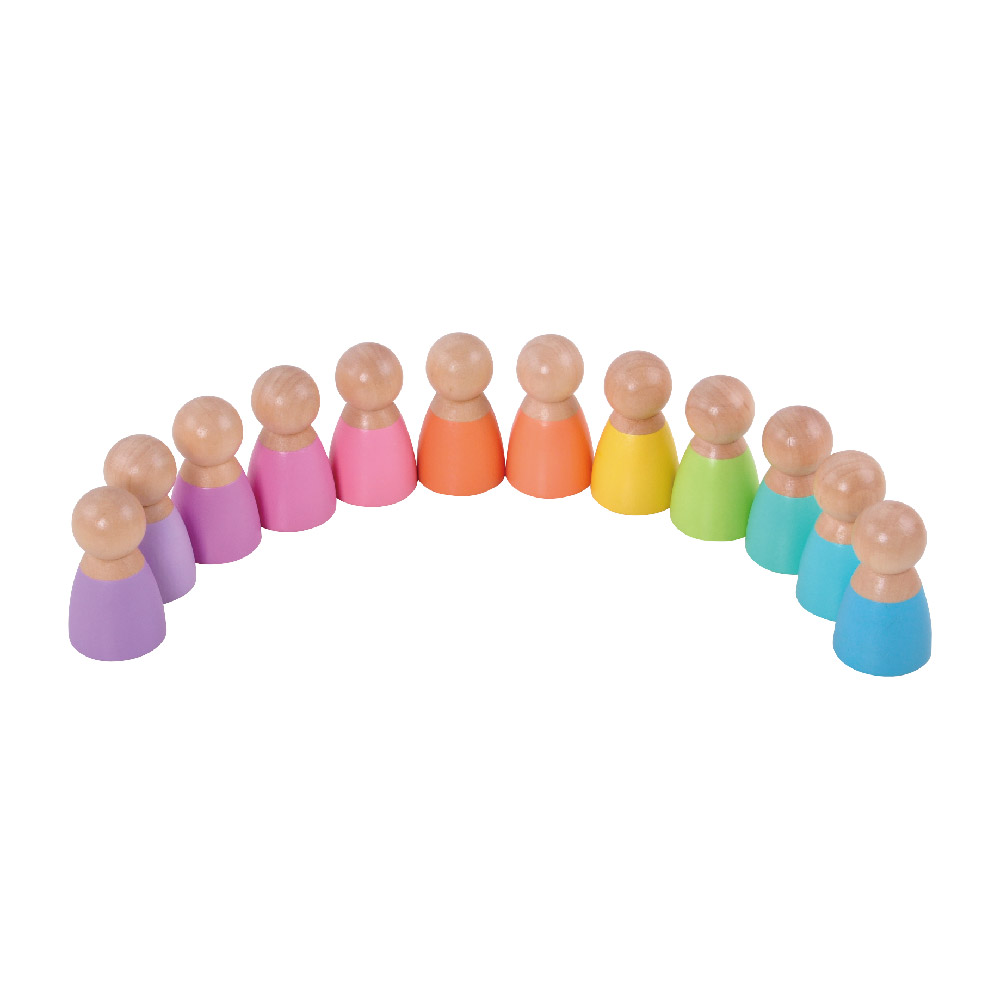 Wooden Rainbow Building Block Set Educational Peg Doll Toy with Color Sorting Game - Image 2