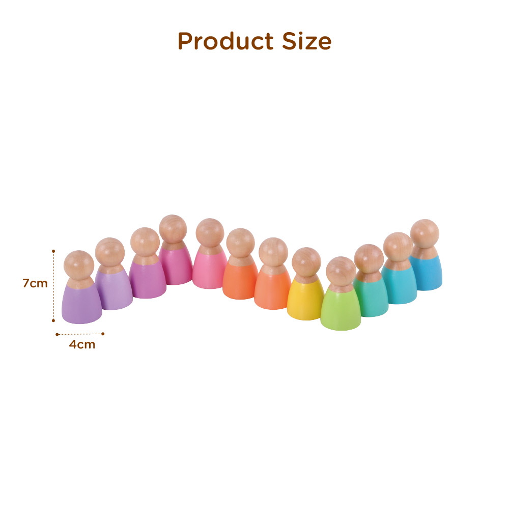 Wooden Rainbow Building Block Set Educational Peg Doll Toy with Color Sorting Game - Image 3