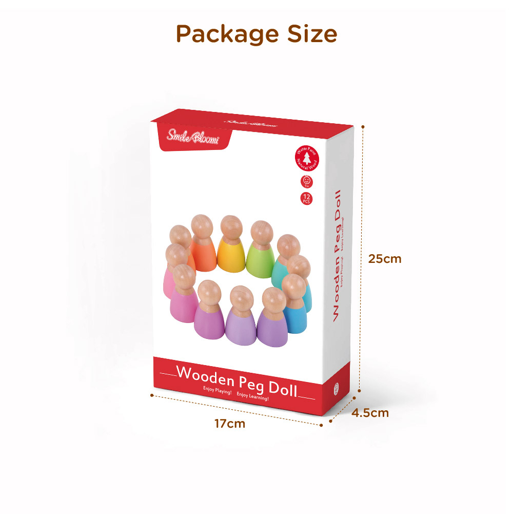 Wooden Rainbow Building Block Set Educational Peg Doll Toy with Color Sorting Game - Image 4