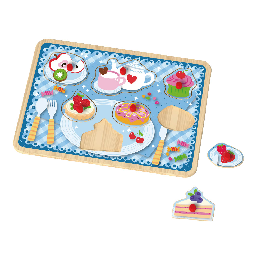 Montessori Early Education Wooden Afternoon Tea Puzzle 3d Wooden Jigsaw Puzzle Game for Kids