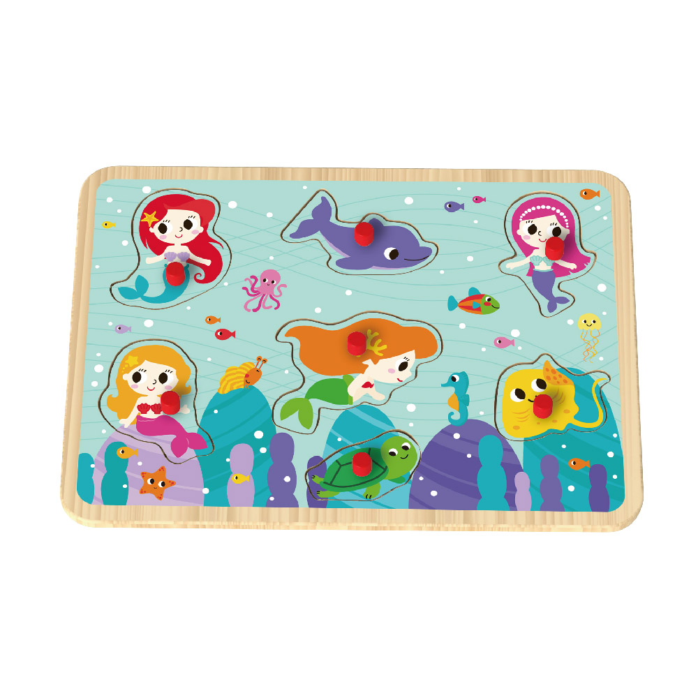 Early Education Montessori Colorful Wooden Mermaid Jigsaw Anima 3d Wooden Puzzle Game for Kids