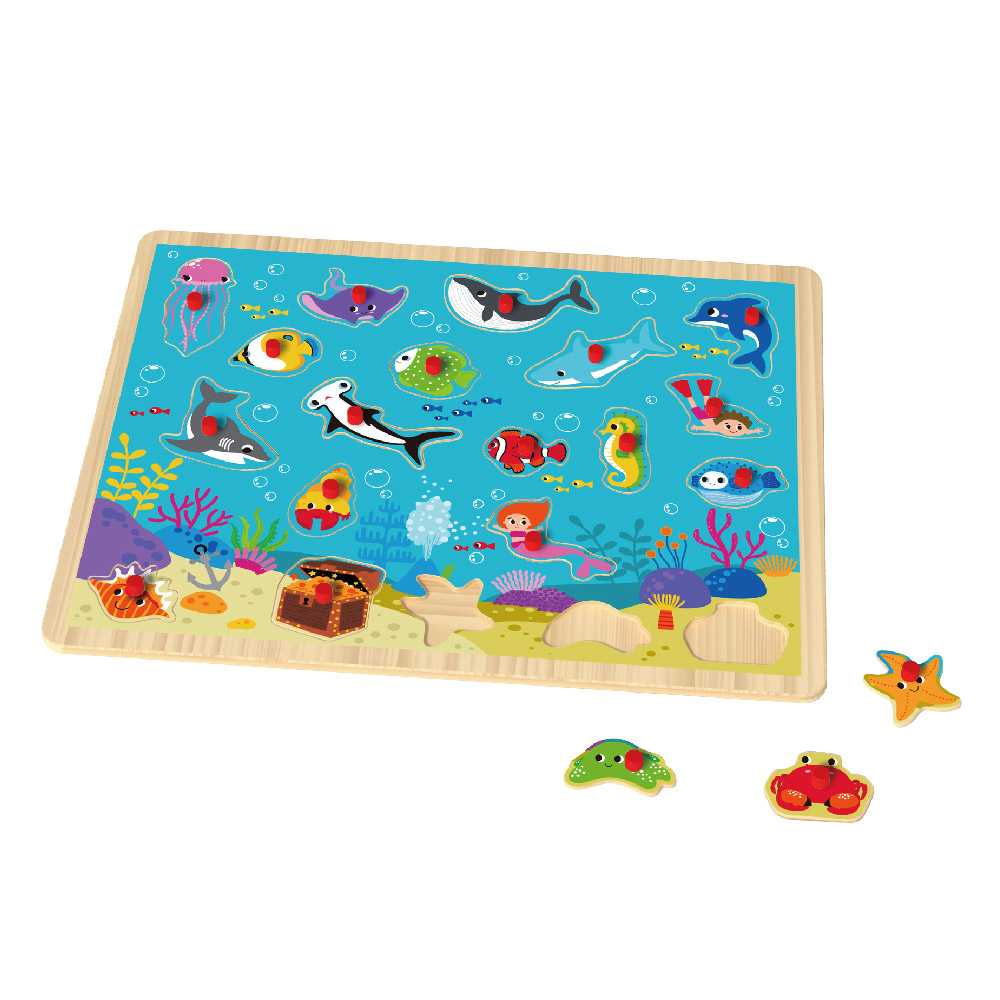 Play Pieces Toy Toddler Wooden Marine Organism Sealife Animal Puzzle - Image 2