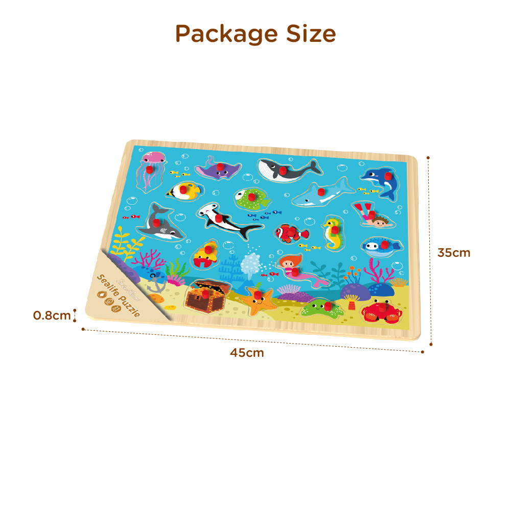 Play Pieces Toy Toddler Wooden Marine Organism Sealife Animal Puzzle - Image 3