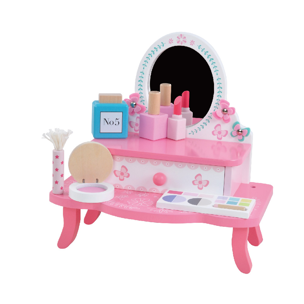 Wooden pink dressing table set role play learning girl cosmetics toys - Image 2