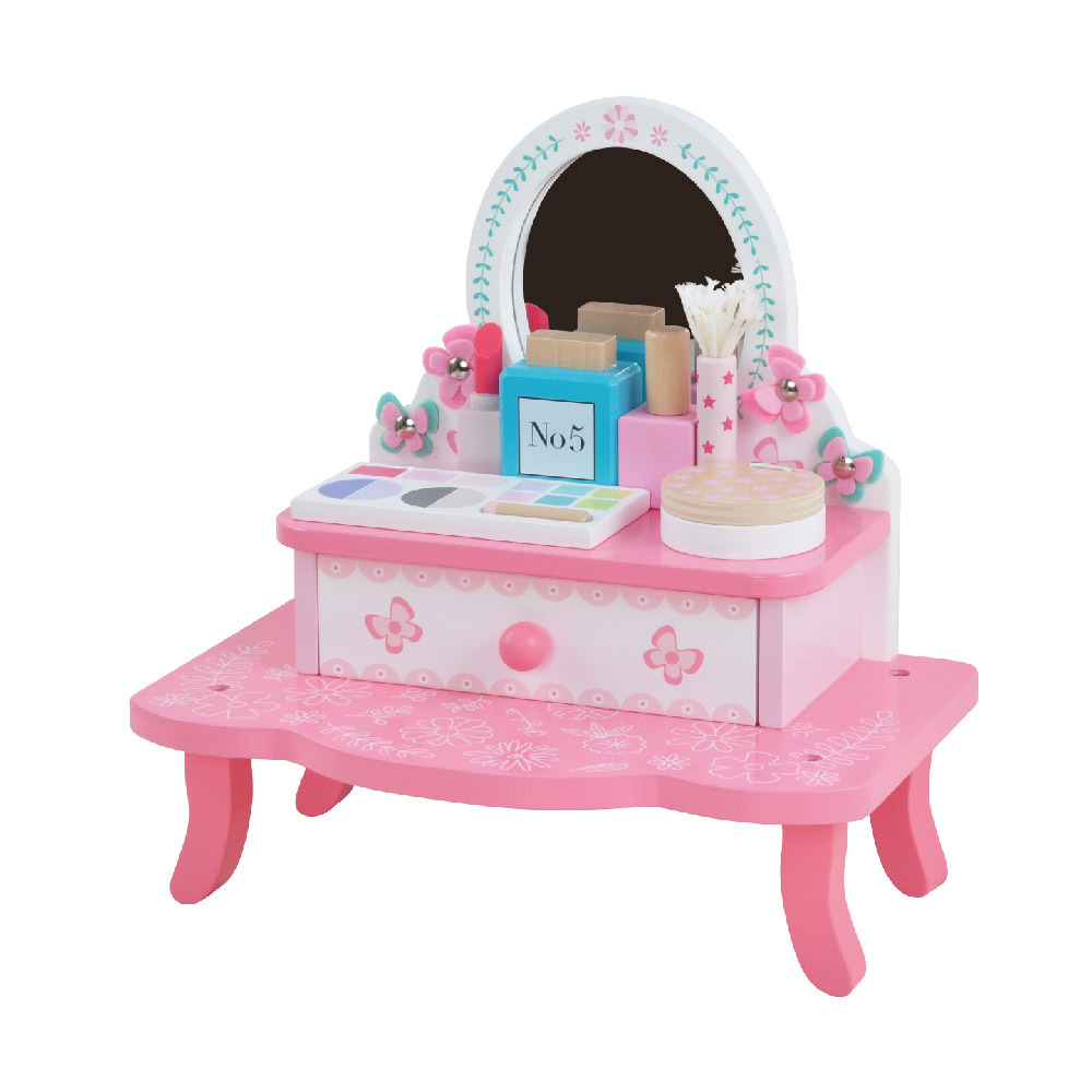 Wooden pink dressing table set role play learning girl cosmetics toys - Image 3