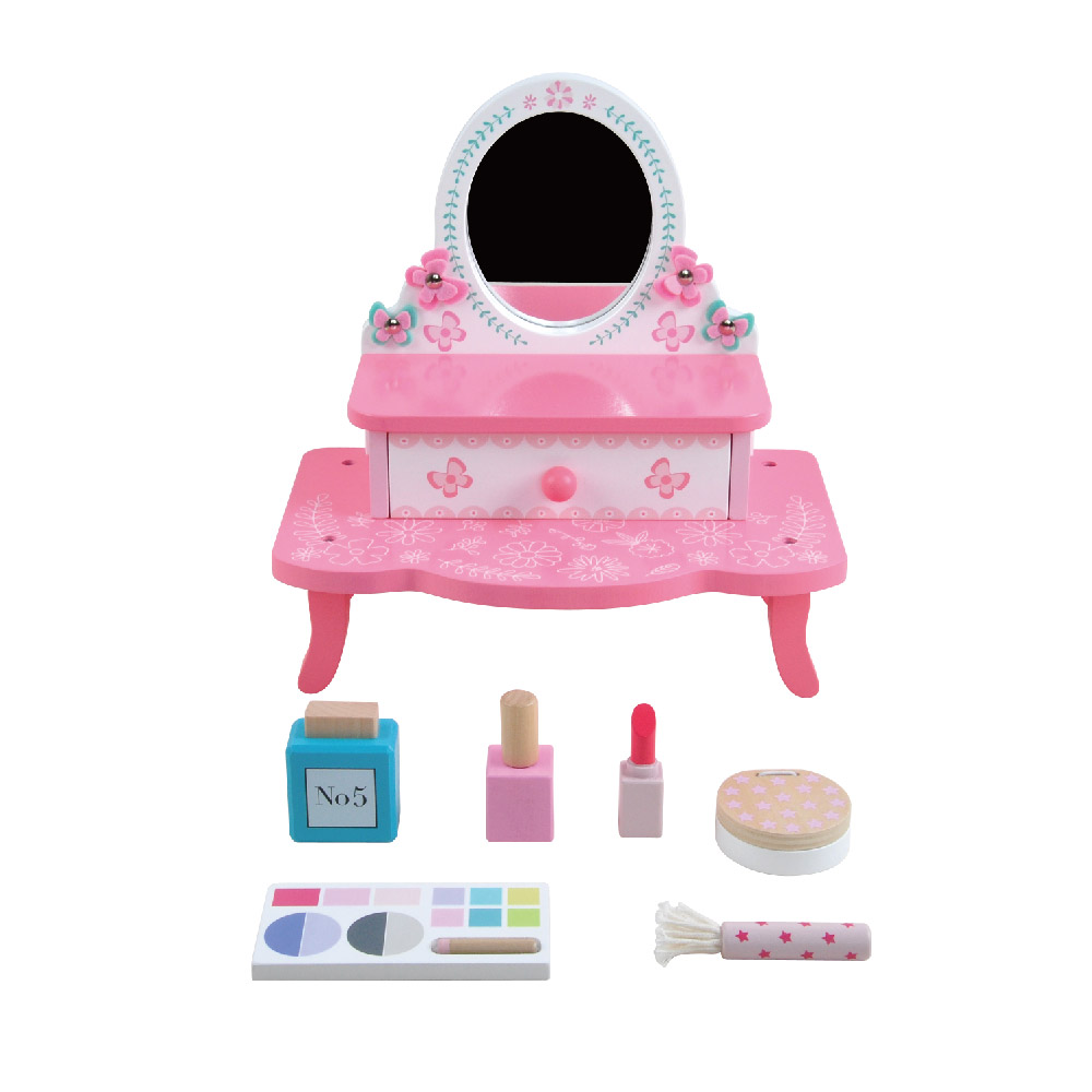 Wooden pink dressing table set role play learning girl cosmetics toys - Image 4