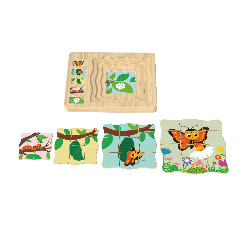 Wooden Montessori butterfly development puzzle Animal growth process creative toys Suitable for preschool children