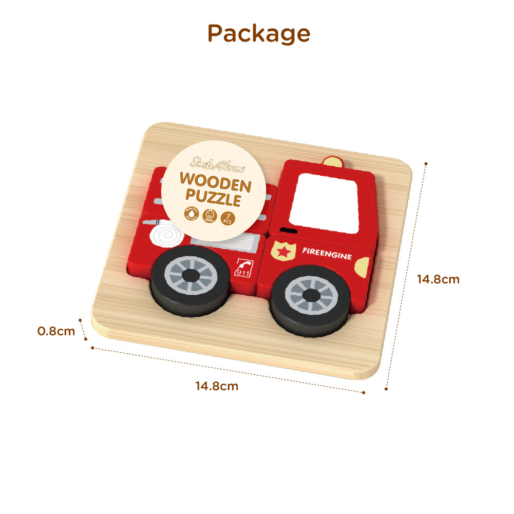 Wooden 3D puzzle Fireengine puzzle board children educational toys for boys and girls - Image 3
