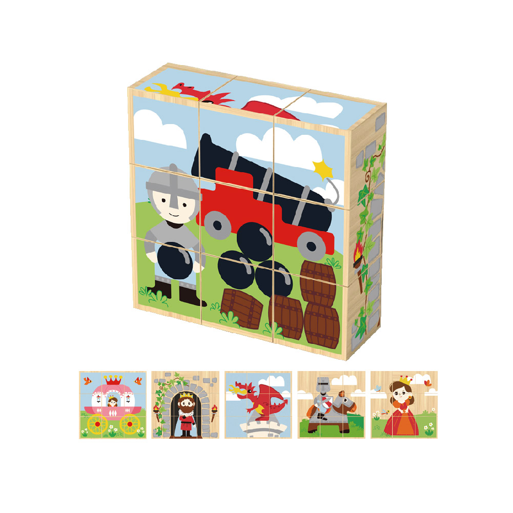Wooden Building Block Rubik's Cube Puzzle, Princess Castle 9-Piece Wooden 6-Sided Puzzle, Educational Toys for Kids