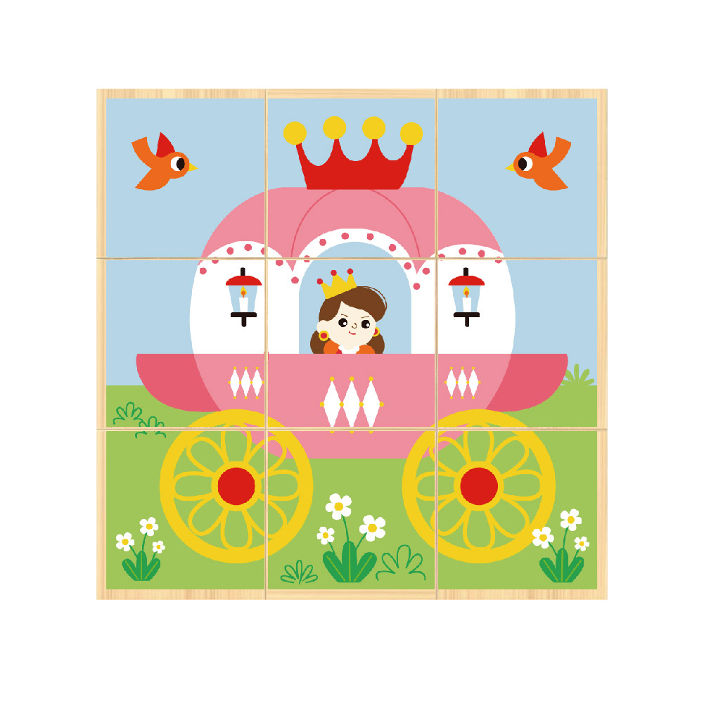 Wooden Building Block Rubik's Cube Puzzle, Princess Castle 9-Piece Wooden 6-Sided Puzzle, Educational Toys for Kids - Image 2