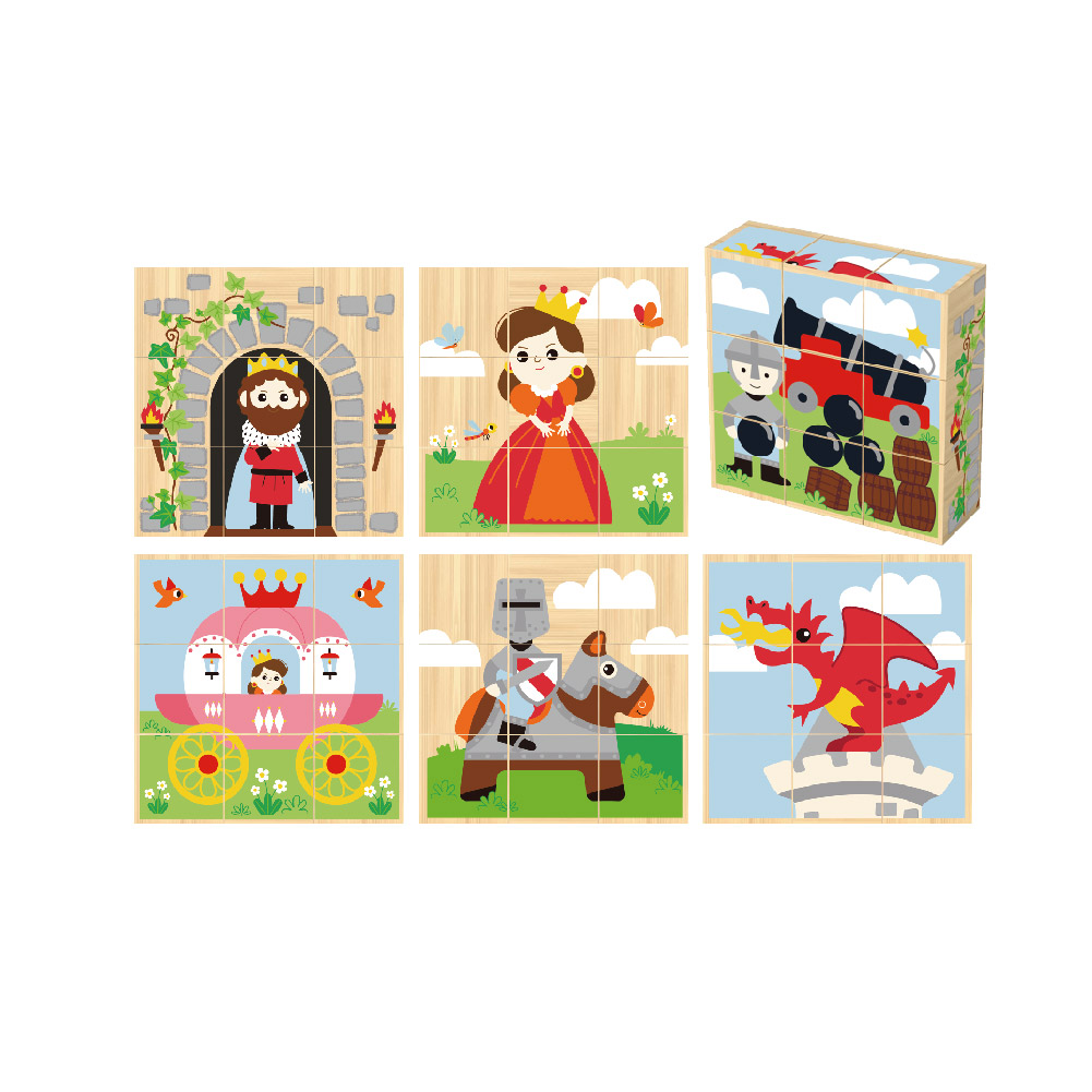 Wooden Building Block Rubik's Cube Puzzle, Princess Castle 9-Piece Wooden 6-Sided Puzzle, Educational Toys for Kids - Image 4